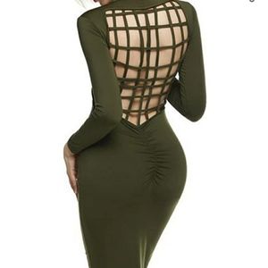NEW Sexy back mesh bodycon midi long sleeve dress